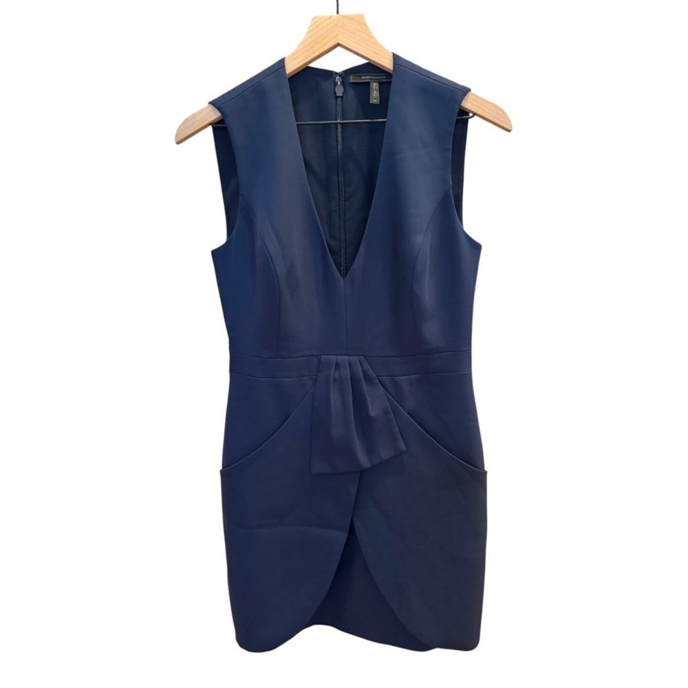 BCBG MAXAZRIA Clare Navy Dress Womens 8  Tulip Pockets Sleeveless‎ Cocktail - Picture 2 of 11
